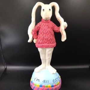 “I’m all ears” Foreside Bunny statue, resin rabbit, white , pink,